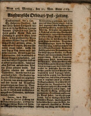 Augspurgische Ordinari-Post-Zeitung (Augsburger Postzeitung) Montag 21. November 1763