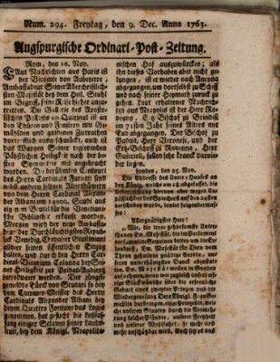 Augspurgische Ordinari-Post-Zeitung (Augsburger Postzeitung) Freitag 9. Dezember 1763