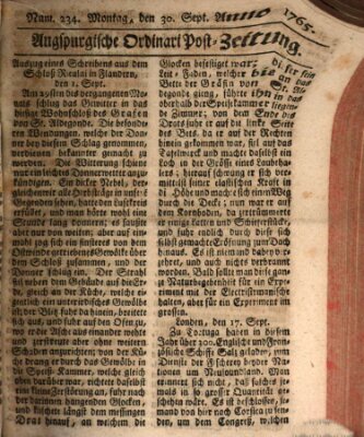 Augspurgische Ordinari-Post-Zeitung (Augsburger Postzeitung) Montag 30. September 1765