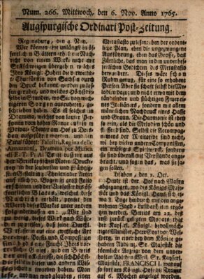 Augspurgische Ordinari-Post-Zeitung (Augsburger Postzeitung) Mittwoch 6. November 1765