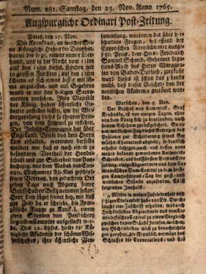 Augspurgische Ordinari-Post-Zeitung (Augsburger Postzeitung) Samstag 23. November 1765
