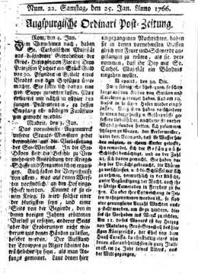 Augspurgische Ordinari-Post-Zeitung (Augsburger Postzeitung) Samstag 25. Januar 1766