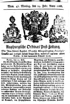 Augspurgische Ordinari-Post-Zeitung (Augsburger Postzeitung) Montag 24. Februar 1766