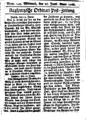 Augspurgische Ordinari-Post-Zeitung (Augsburger Postzeitung) Mittwoch 25. Juni 1766