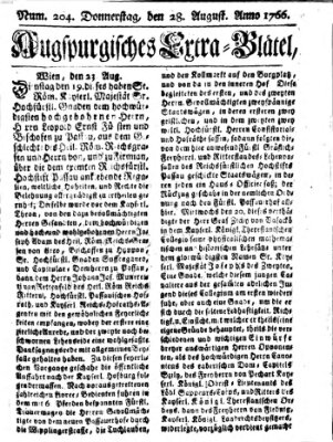 Augspurgische Ordinari-Post-Zeitung (Augsburger Postzeitung) Donnerstag 28. August 1766