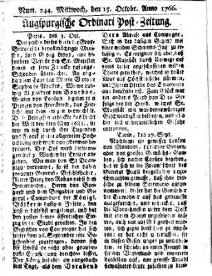 Augspurgische Ordinari-Post-Zeitung (Augsburger Postzeitung) Mittwoch 15. Oktober 1766