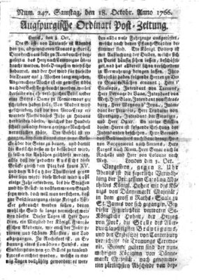 Augspurgische Ordinari-Post-Zeitung (Augsburger Postzeitung) Samstag 18. Oktober 1766