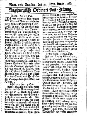Augspurgische Ordinari-Post-Zeitung (Augsburger Postzeitung) Freitag 21. November 1766