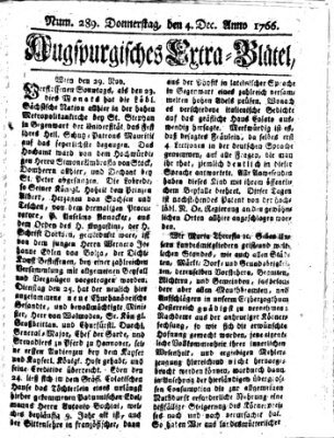 Augspurgische Ordinari-Post-Zeitung (Augsburger Postzeitung) Donnerstag 4. Dezember 1766