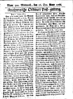 Augspurgische Ordinari-Post-Zeitung (Augsburger Postzeitung) Mittwoch 17. Dezember 1766