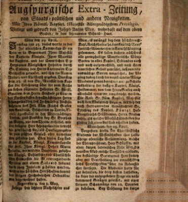 Augsburgische Ordinari Postzeitung von Staats-, gelehrten, historisch- u. ökonomischen Neuigkeiten (Augsburger Postzeitung) Dienstag 5. Mai 1767