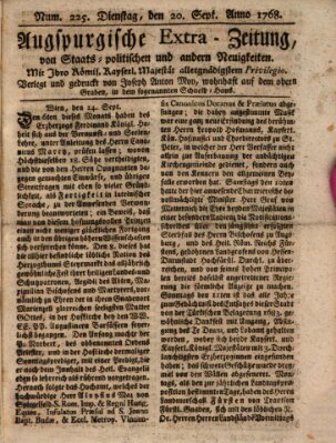 Augsburgische Ordinari Postzeitung von Staats-, gelehrten, historisch- u. ökonomischen Neuigkeiten (Augsburger Postzeitung) Dienstag 20. September 1768