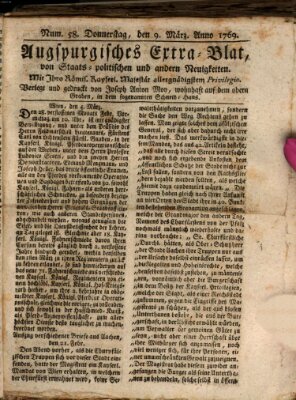 Augsburgische Ordinari Postzeitung von Staats-, gelehrten, historisch- u. ökonomischen Neuigkeiten (Augsburger Postzeitung) Donnerstag 9. März 1769