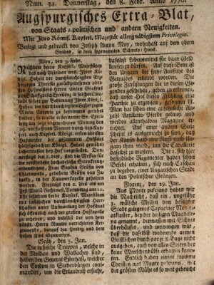Augsburgische Ordinari Postzeitung von Staats-, gelehrten, historisch- u. ökonomischen Neuigkeiten (Augsburger Postzeitung) Donnerstag 8. Februar 1770