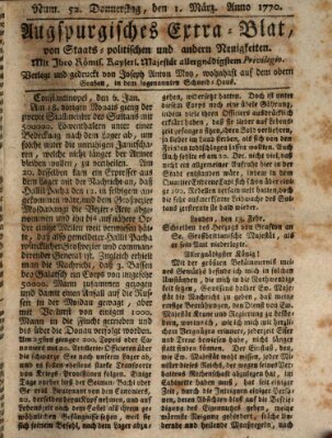 Augsburgische Ordinari Postzeitung von Staats-, gelehrten, historisch- u. ökonomischen Neuigkeiten (Augsburger Postzeitung) Donnerstag 1. März 1770