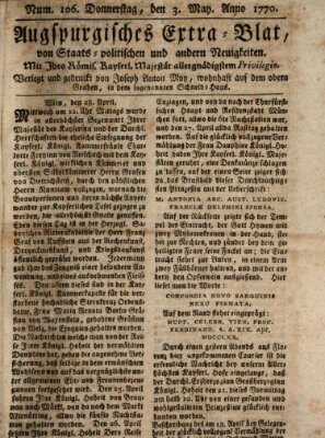 Augsburgische Ordinari Postzeitung von Staats-, gelehrten, historisch- u. ökonomischen Neuigkeiten (Augsburger Postzeitung) Donnerstag 3. Mai 1770