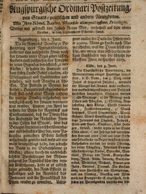 Augsburgische Ordinari Postzeitung von Staats-, gelehrten, historisch- u. ökonomischen Neuigkeiten (Augsburger Postzeitung) Montag 11. Juni 1770