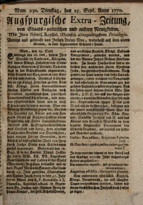 Augsburgische Ordinari Postzeitung von Staats-, gelehrten, historisch- u. ökonomischen Neuigkeiten (Augsburger Postzeitung) Dienstag 25. September 1770