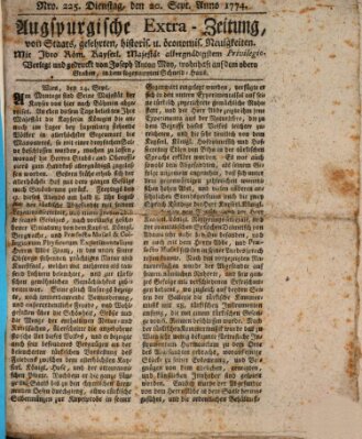 Augsburgische Ordinari Postzeitung von Staats-, gelehrten, historisch- u. ökonomischen Neuigkeiten (Augsburger Postzeitung) Dienstag 20. September 1774