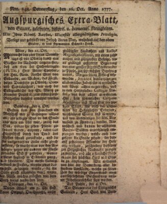 Augsburgische Ordinari Postzeitung von Staats-, gelehrten, historisch- u. ökonomischen Neuigkeiten (Augsburger Postzeitung) Donnerstag 16. Oktober 1777
