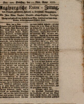 Augsburgische Ordinari Postzeitung von Staats-, gelehrten, historisch- u. ökonomischen Neuigkeiten (Augsburger Postzeitung) Dienstag 11. November 1777