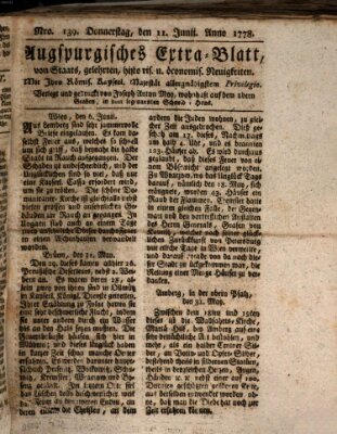 Augsburgische Ordinari Postzeitung von Staats-, gelehrten, historisch- u. ökonomischen Neuigkeiten (Augsburger Postzeitung) Donnerstag 11. Juni 1778