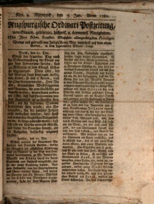 Augsburgische Ordinari Postzeitung von Staats-, gelehrten, historisch- u. ökonomischen Neuigkeiten (Augsburger Postzeitung) Mittwoch 5. Januar 1780