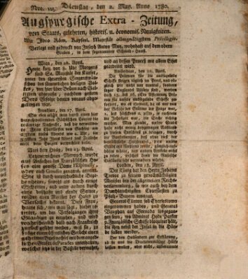 Augsburgische Ordinari Postzeitung von Staats-, gelehrten, historisch- u. ökonomischen Neuigkeiten (Augsburger Postzeitung) Dienstag 2. Mai 1780