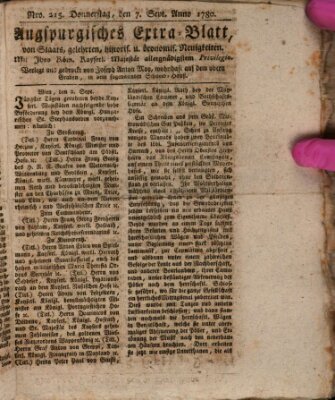 Augsburgische Ordinari Postzeitung von Staats-, gelehrten, historisch- u. ökonomischen Neuigkeiten (Augsburger Postzeitung) Donnerstag 7. September 1780