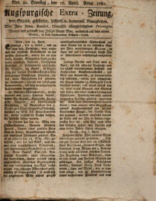 Augsburgische Ordinari Postzeitung von Staats-, gelehrten, historisch- u. ökonomischen Neuigkeiten (Augsburger Postzeitung) Dienstag 17. April 1781