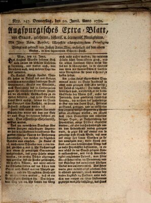 Augsburgische Ordinari Postzeitung von Staats-, gelehrten, historisch- u. ökonomischen Neuigkeiten (Augsburger Postzeitung) Donnerstag 20. Juni 1782