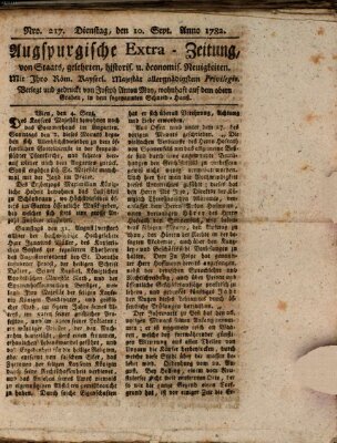 Augsburgische Ordinari Postzeitung von Staats-, gelehrten, historisch- u. ökonomischen Neuigkeiten (Augsburger Postzeitung) Dienstag 10. September 1782