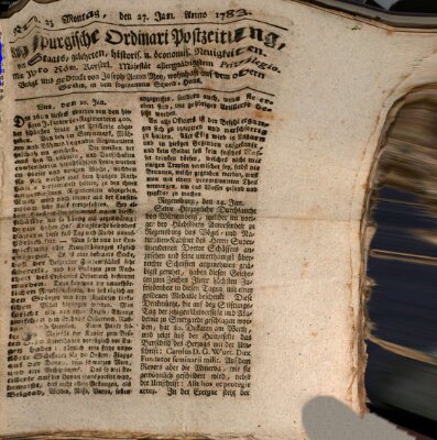 Augsburgische Ordinari Postzeitung von Staats-, gelehrten, historisch- u. ökonomischen Neuigkeiten (Augsburger Postzeitung) Montag 27. Januar 1783
