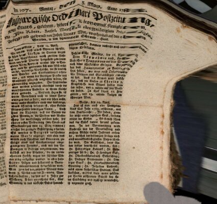 Augsburgische Ordinari Postzeitung von Staats-, gelehrten, historisch- u. ökonomischen Neuigkeiten (Augsburger Postzeitung) Montag 5. Mai 1783