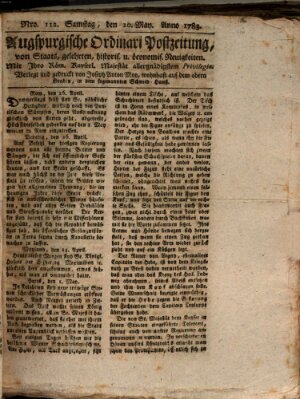 Augsburgische Ordinari Postzeitung von Staats-, gelehrten, historisch- u. ökonomischen Neuigkeiten (Augsburger Postzeitung) Samstag 10. Mai 1783