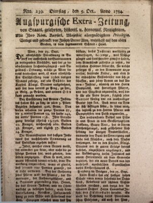Augsburgische Ordinari Postzeitung von Staats-, gelehrten, historisch- u. ökonomischen Neuigkeiten (Augsburger Postzeitung) Dienstag 5. Oktober 1784