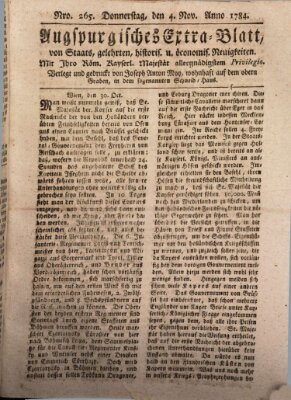 Augsburgische Ordinari Postzeitung von Staats-, gelehrten, historisch- u. ökonomischen Neuigkeiten (Augsburger Postzeitung) Donnerstag 4. November 1784