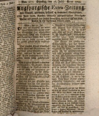 Augsburgische Ordinari Postzeitung von Staats-, gelehrten, historisch- u. ökonomischen Neuigkeiten (Augsburger Postzeitung) Dienstag 26. Juli 1785