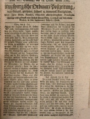 Augsburgische Ordinari Postzeitung von Staats-, gelehrten, historisch- u. ökonomischen Neuigkeiten (Augsburger Postzeitung) Samstag 15. Oktober 1785