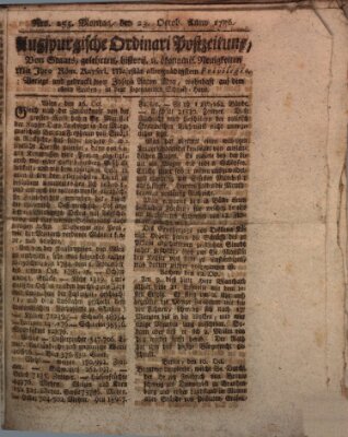 Augsburgische Ordinari Postzeitung von Staats-, gelehrten, historisch- u. ökonomischen Neuigkeiten (Augsburger Postzeitung) Montag 23. Oktober 1786