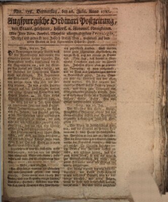 Augsburgische Ordinari Postzeitung von Staats-, gelehrten, historisch- u. ökonomischen Neuigkeiten (Augsburger Postzeitung) Donnerstag 26. Juli 1787