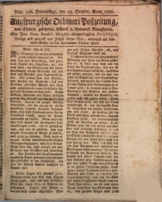 Augsburgische Ordinari Postzeitung von Staats-, gelehrten, historisch- u. ökonomischen Neuigkeiten (Augsburger Postzeitung) Donnerstag 25. Oktober 1787