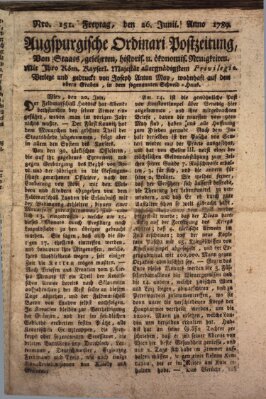 Augsburgische Ordinari Postzeitung von Staats-, gelehrten, historisch- u. ökonomischen Neuigkeiten (Augsburger Postzeitung) Freitag 26. Juni 1789