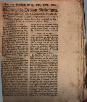 Augsburgische Ordinari Postzeitung von Staats-, gelehrten, historisch- u. ökonomischen Neuigkeiten (Augsburger Postzeitung) Mittwoch 12. Mai 1790