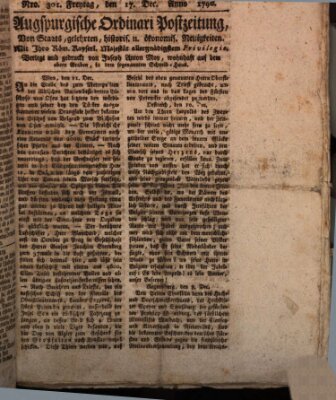 Augsburgische Ordinari Postzeitung von Staats-, gelehrten, historisch- u. ökonomischen Neuigkeiten (Augsburger Postzeitung) Freitag 17. Dezember 1790