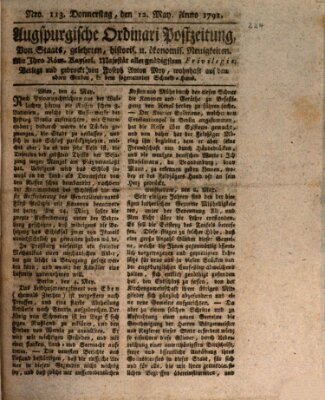 Augsburgische Ordinari Postzeitung von Staats-, gelehrten, historisch- u. ökonomischen Neuigkeiten (Augsburger Postzeitung) Donnerstag 12. Mai 1791