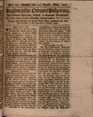 Augsburgische Ordinari Postzeitung von Staats-, gelehrten, historisch- u. ökonomischen Neuigkeiten (Augsburger Postzeitung) Freitag 21. Oktober 1791
