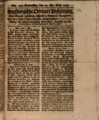Augsburgische Ordinari Postzeitung von Staats-, gelehrten, historisch- u. ökonomischen Neuigkeiten (Augsburger Postzeitung) Donnerstag 15. Dezember 1791