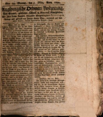 Augsburgische Ordinari Postzeitung von Staats-, gelehrten, historisch- u. ökonomischen Neuigkeiten (Augsburger Postzeitung) Montag 5. März 1792