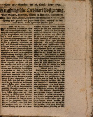 Augsburgische Ordinari Postzeitung von Staats-, gelehrten, historisch- u. ökonomischen Neuigkeiten (Augsburger Postzeitung) Samstag 20. Oktober 1792